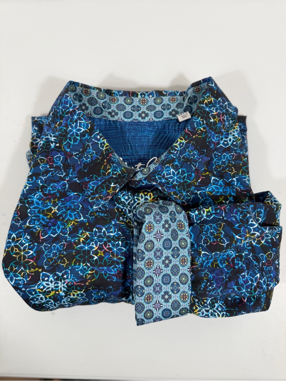Robert Graham 3XLT Tall Flip Cuff Blue Geometric Long Sleeve Shirt